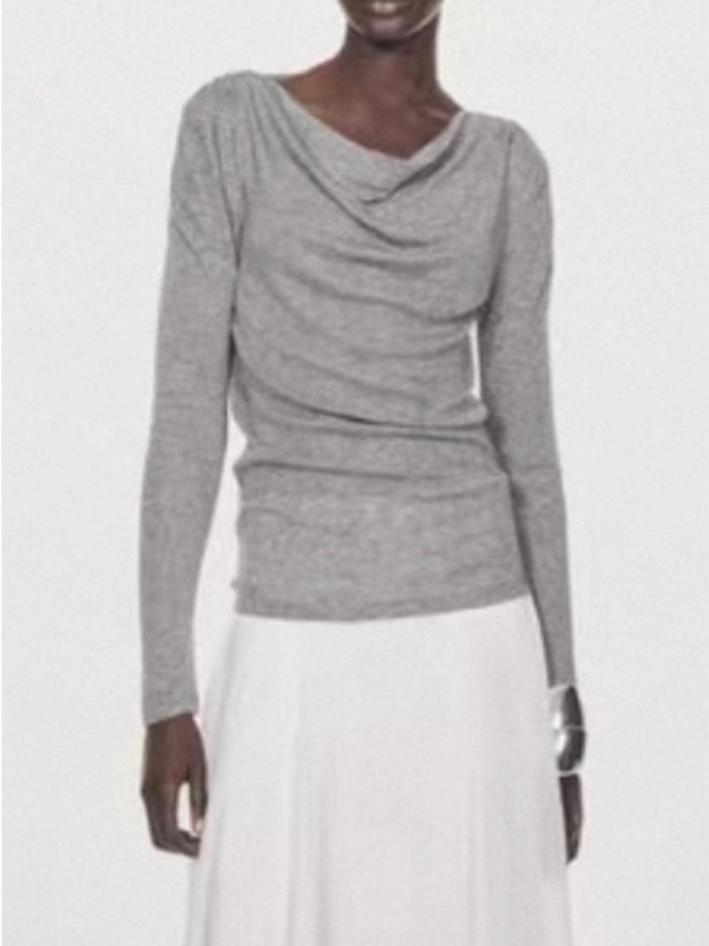 Gray cowl neck wool blended Top